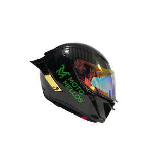 Casco Integral MM K6 Carbón Visor Rojo Traslucido y Alerón Dorado L